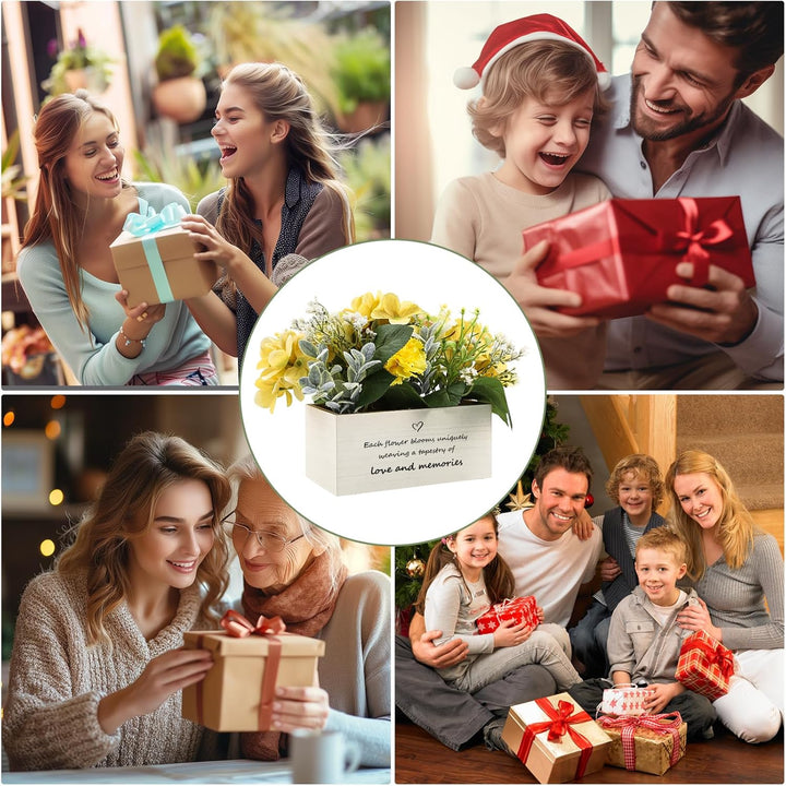 Personalized Name Wooden Box with Artificial Flowers - Decorative Container
