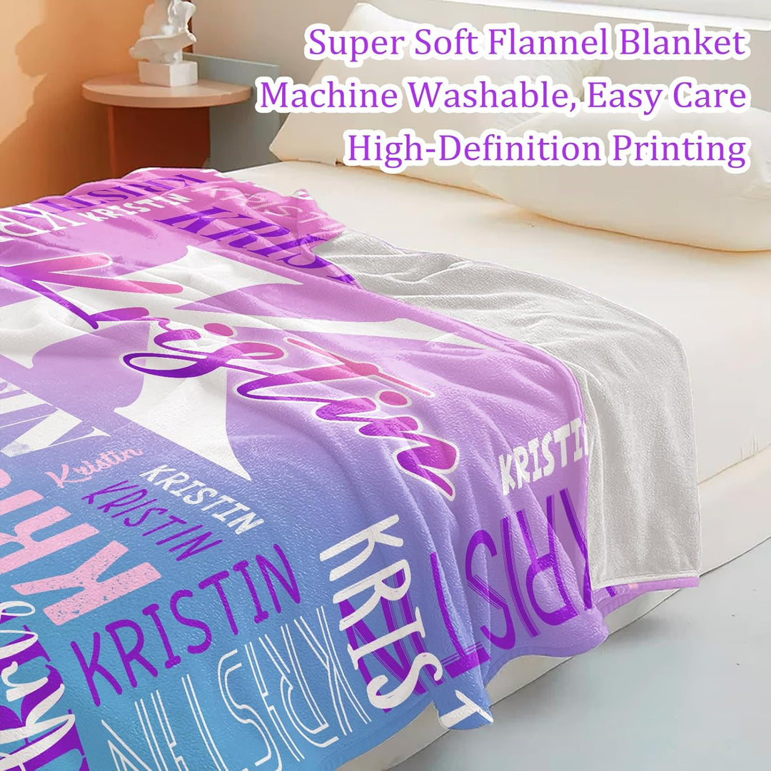 Personalized Name Blanket with Text Birth Month Flower