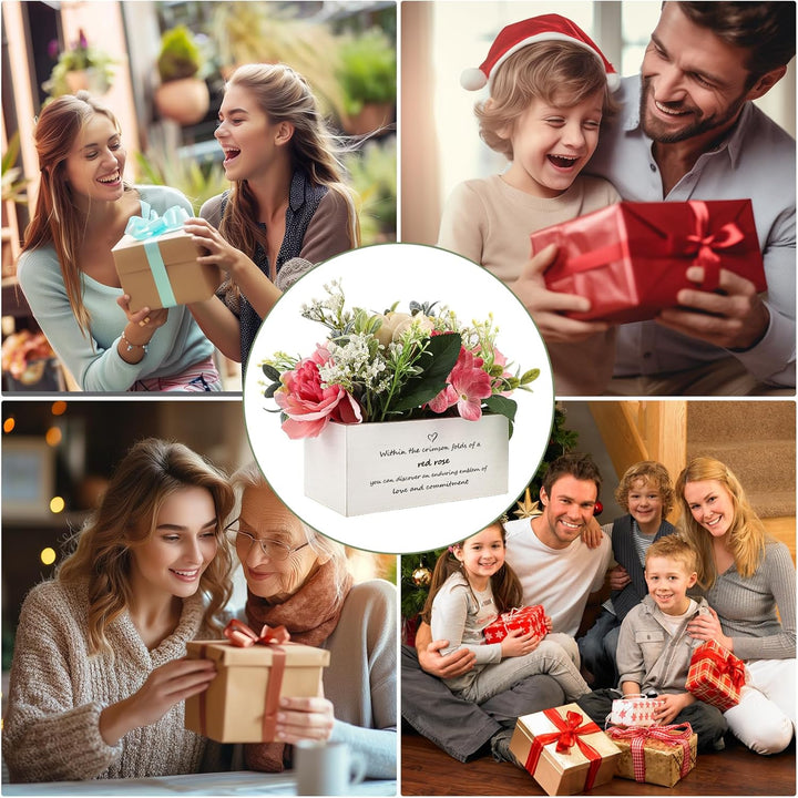 Personalized Name Wooden Box with Artificial Flowers - Decorative Container