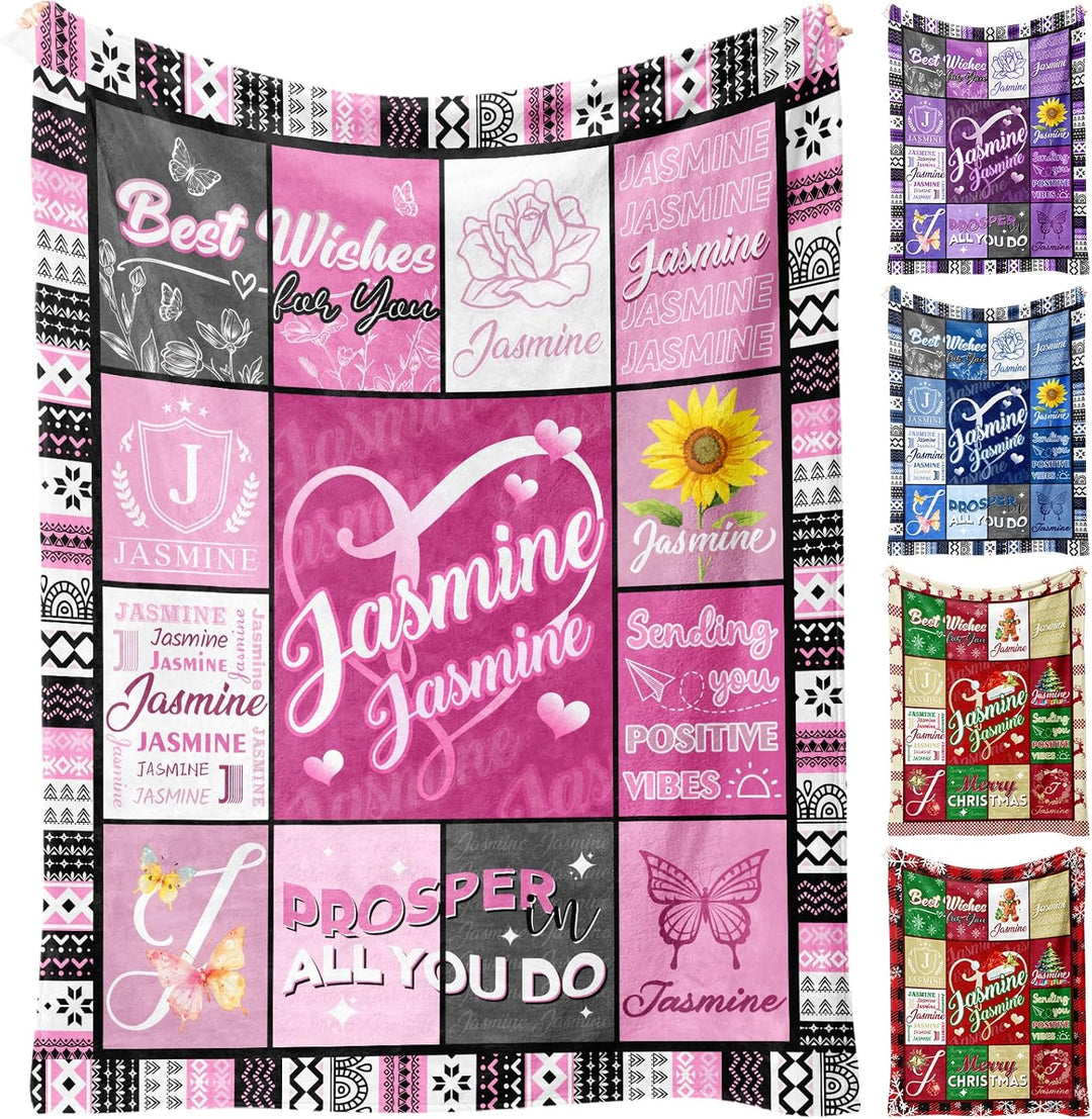 Personalized Name Blanket with Text Birth Month Flower