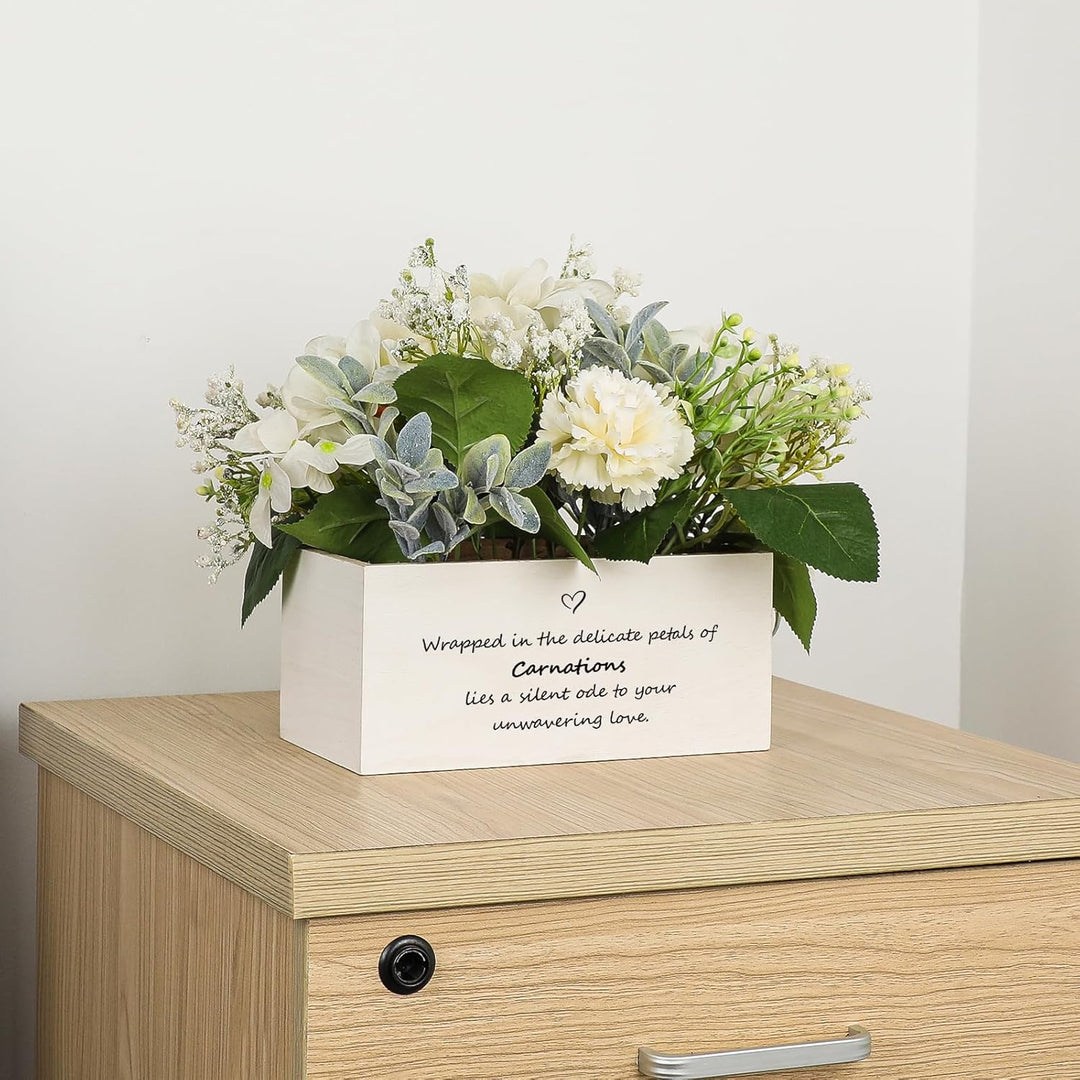 Personalized Name Wooden Box with Artificial Flowers - Decorative Container
