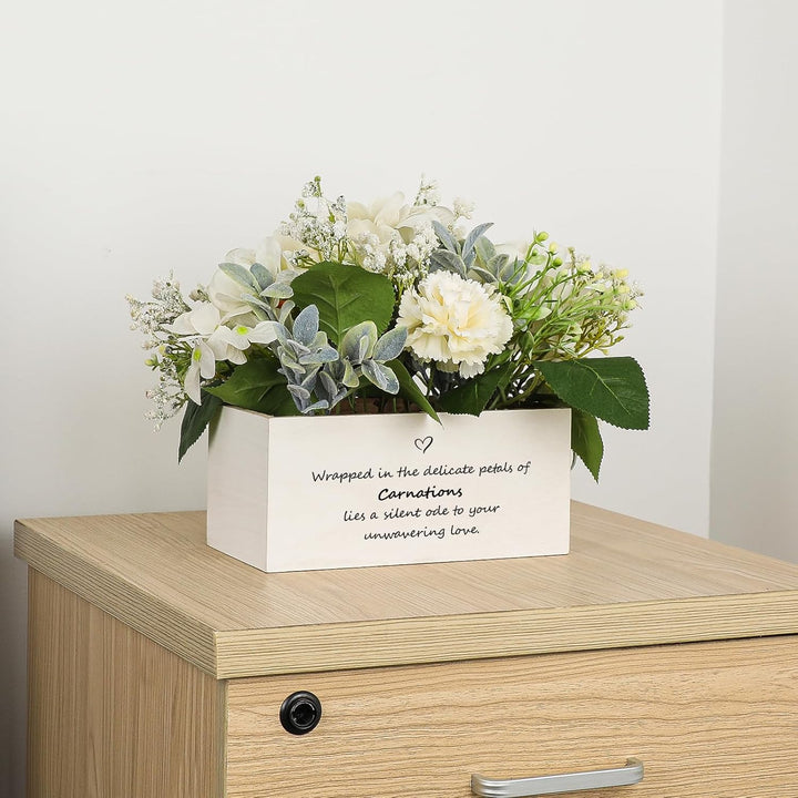 Personalized Name Wooden Box with Artificial Flowers - Decorative Container