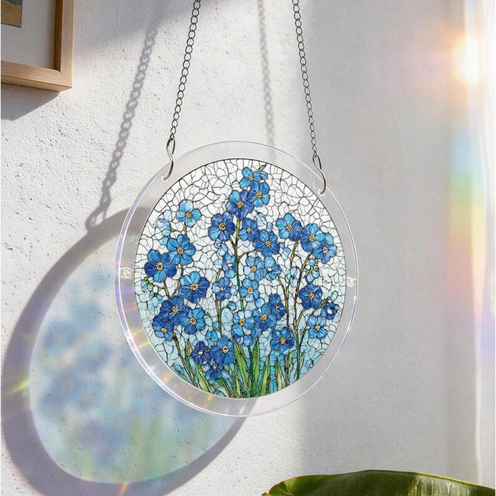 Acrylic Jigsaw Puzzle Suncatcher – Azure Bloom Whisper Window Decor