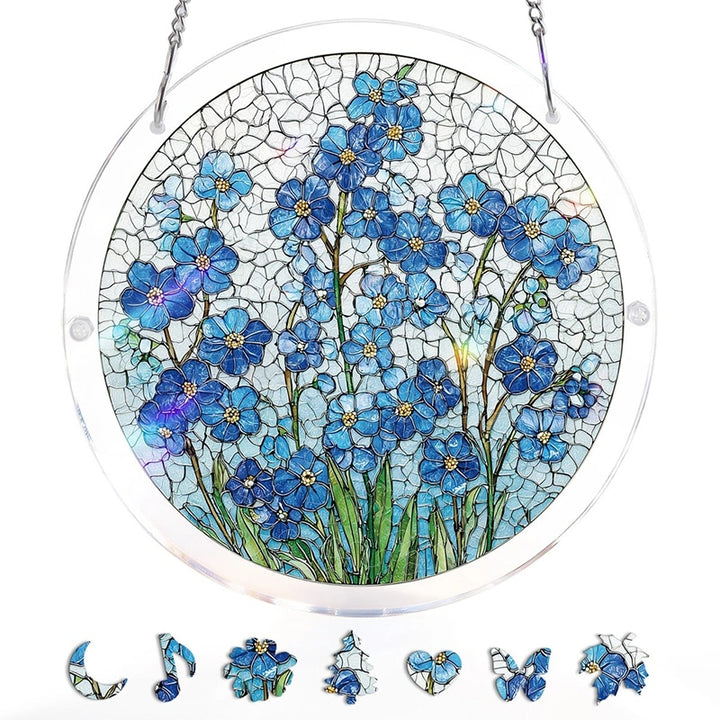 Acrylic Jigsaw Puzzle Suncatcher – Azure Bloom Whisper Window Decor