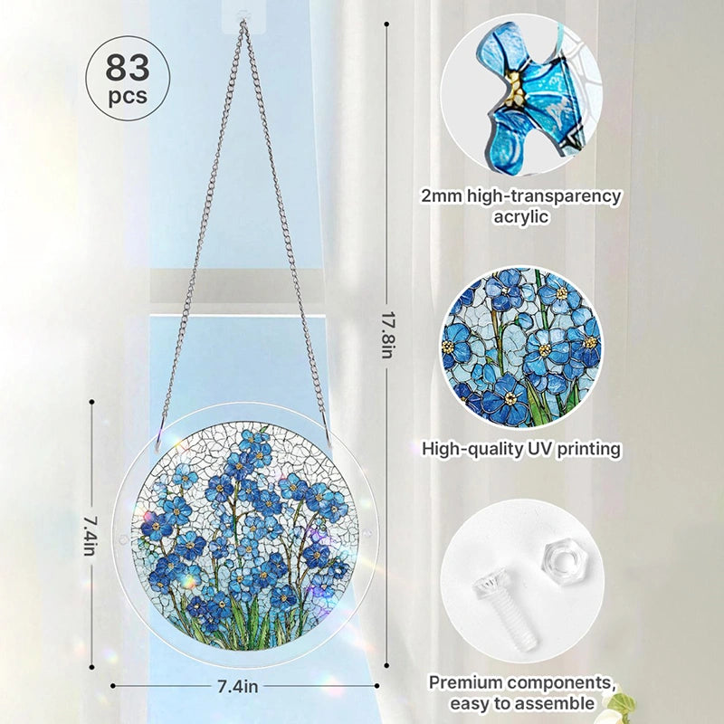 Acrylic Jigsaw Puzzle Suncatcher – Azure Bloom Whisper Window Decor