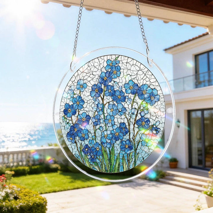 Acrylic Jigsaw Puzzle Suncatcher – Azure Bloom Whisper Window Decor