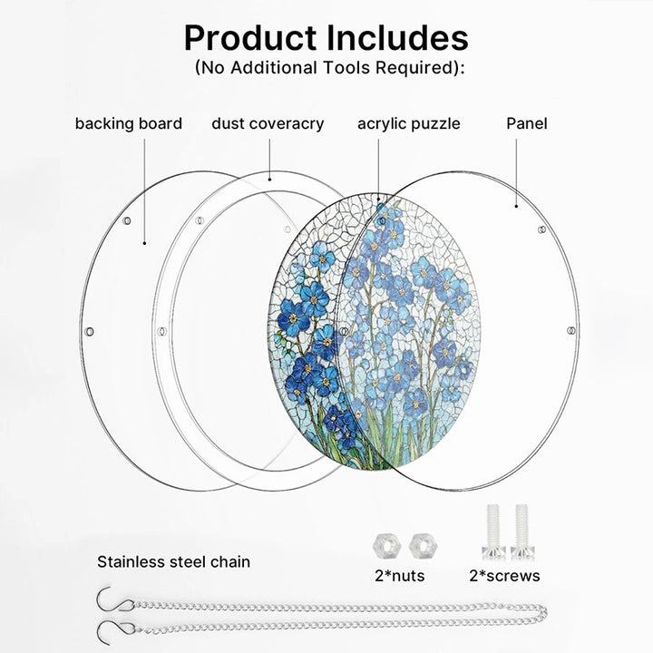 Acrylic Jigsaw Puzzle Suncatcher – Azure Bloom Whisper Window Decor