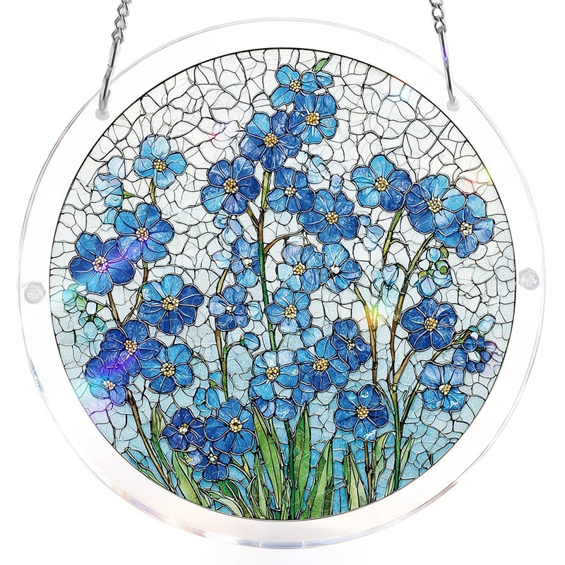 Acrylic Jigsaw Puzzle Suncatcher – Azure Bloom Whisper Window Decor