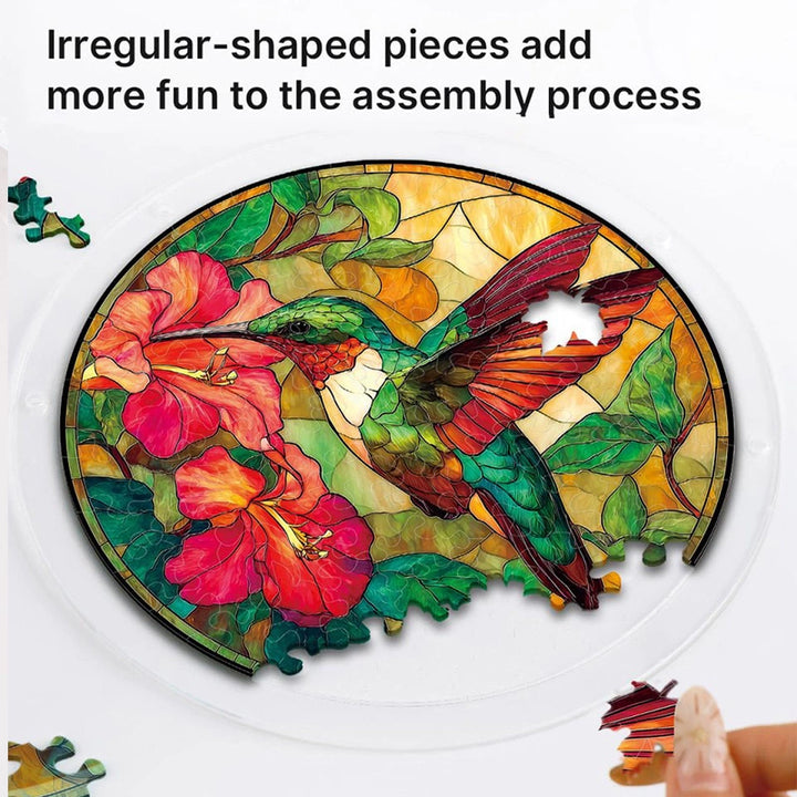 Acrylic Jigsaw Puzzle Suncatcher – Emerald Flame Hummingbird Window Decor