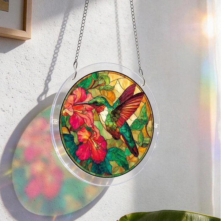 Acrylic Jigsaw Puzzle Suncatcher – Emerald Flame Hummingbird Window Decor