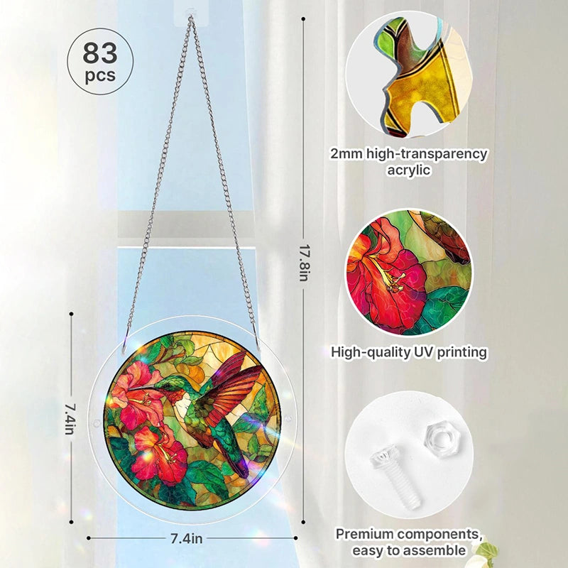 Acrylic Jigsaw Puzzle Suncatcher – Emerald Flame Hummingbird Window Decor