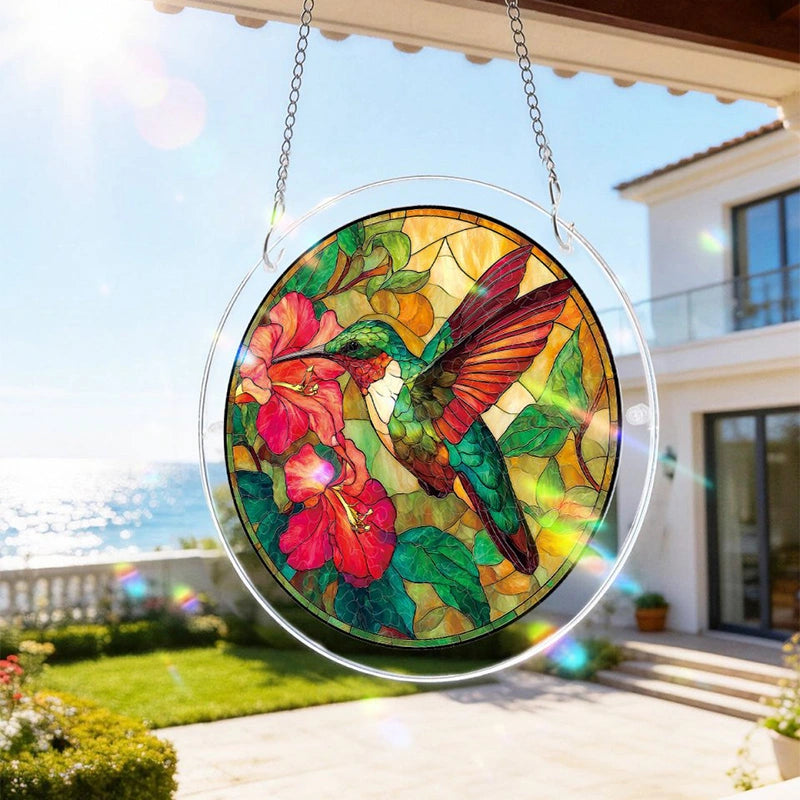 Acrylic Jigsaw Puzzle Suncatcher – Emerald Flame Hummingbird Window Decor