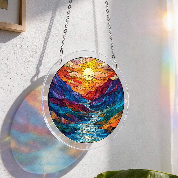 Acrylic Jigsaw Puzzle Suncatcher – Glazed Mountain Moon Window Decor