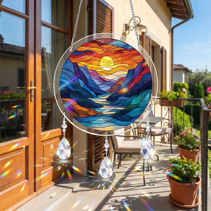 Acrylic Jigsaw Puzzle Suncatcher – Glazed Mountain Moon Window Decor