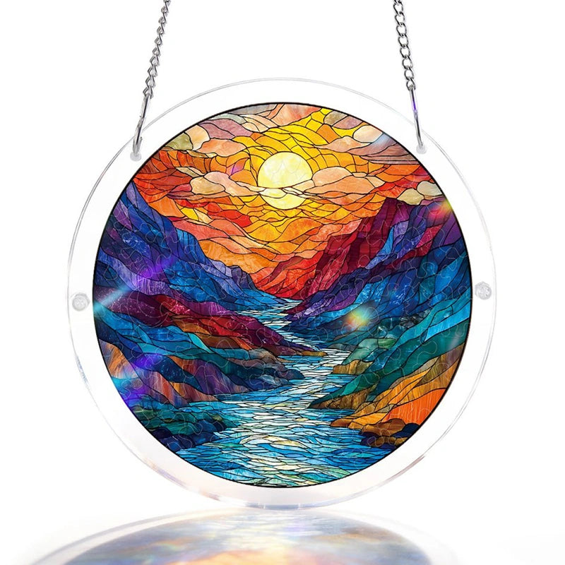 Acrylic Jigsaw Puzzle Suncatcher – Glazed Mountain Moon Window Decor