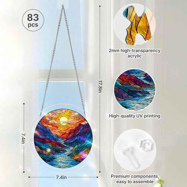 Acrylic Jigsaw Puzzle Suncatcher – Glazed Mountain Moon Window Decor