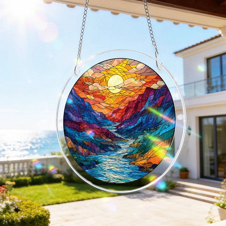Acrylic Jigsaw Puzzle Suncatcher – Glazed Mountain Moon Window Decor