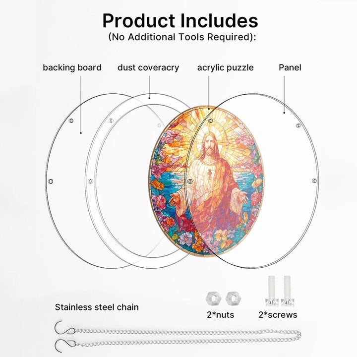 Acrylic Jigsaw Puzzle Suncatcher – Holy Light of Jesus Window Decor