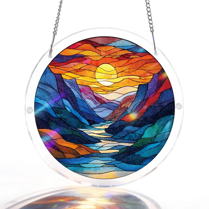 Acrylic Jigsaw Puzzle Suncatcher – Moonlit Riverscape Window Decor