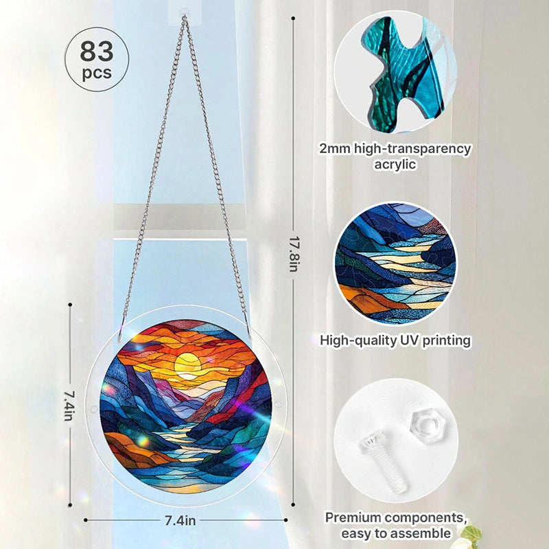 Acrylic Jigsaw Puzzle Suncatcher – Moonlit Riverscape Window Decor