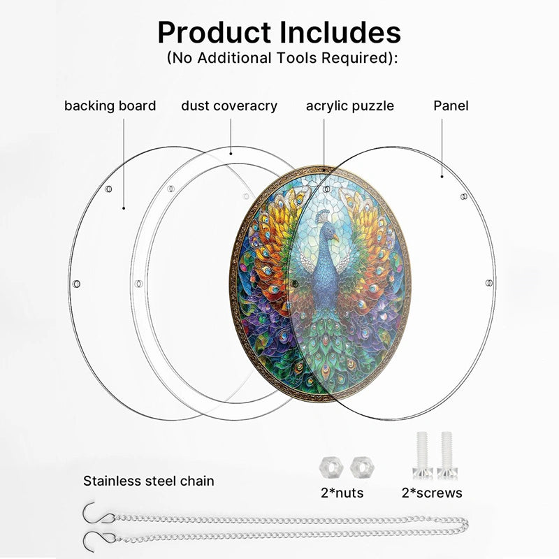 Acrylic Jigsaw Puzzle Suncatcher – Peacock of Radiance Window Decor