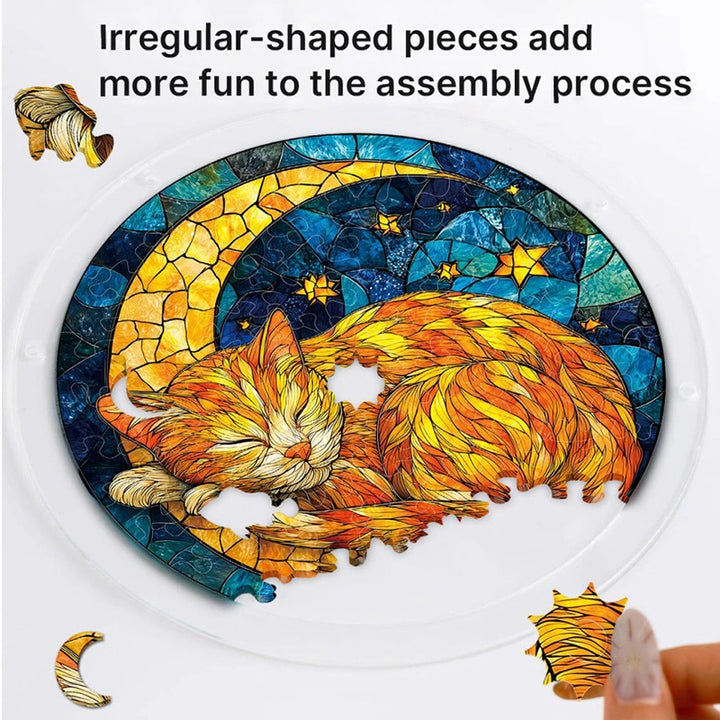 Acrylic Jigsaw Puzzle Suncatcher – Starry Moon Cat Window Decor