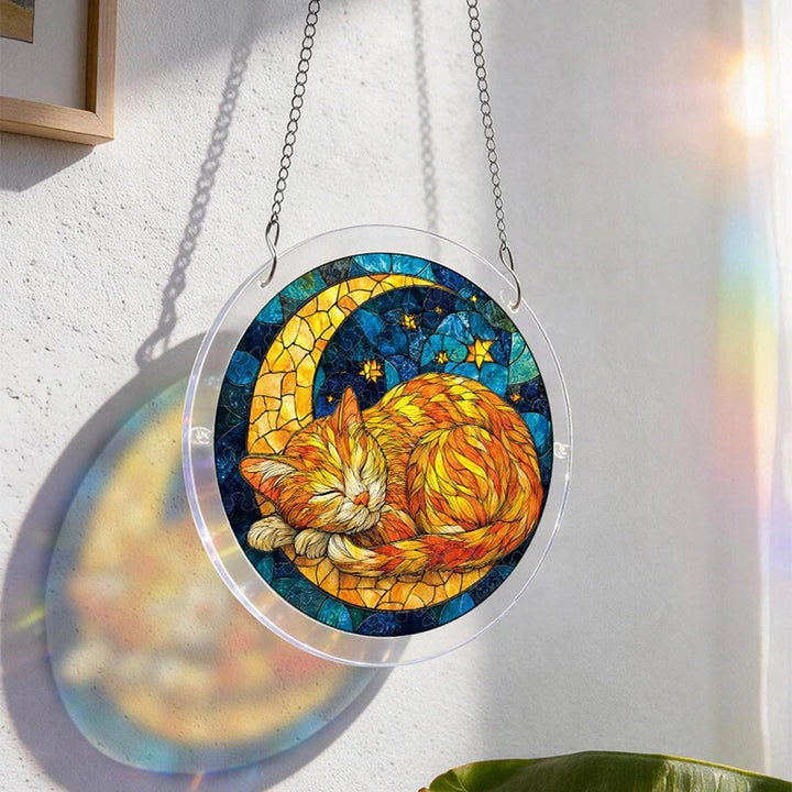 Acrylic Jigsaw Puzzle Suncatcher – Starry Moon Cat Window Decor