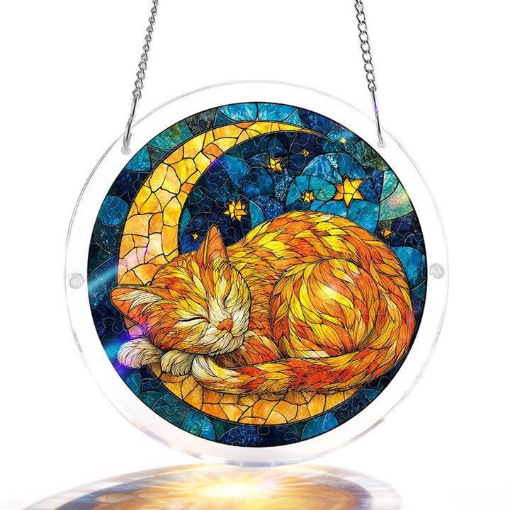 Acrylic Jigsaw Puzzle Suncatcher – Starry Moon Cat Window Decor