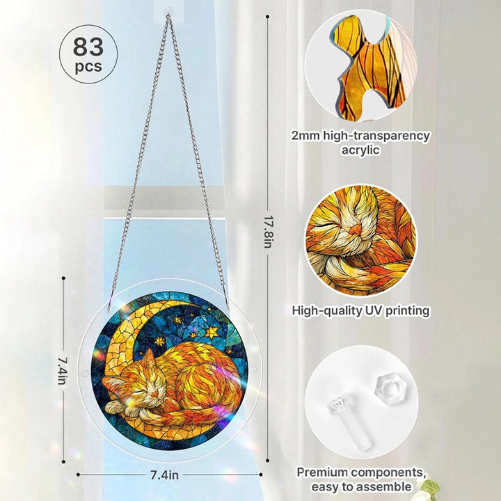 Acrylic Jigsaw Puzzle Suncatcher – Starry Moon Cat Window Decor