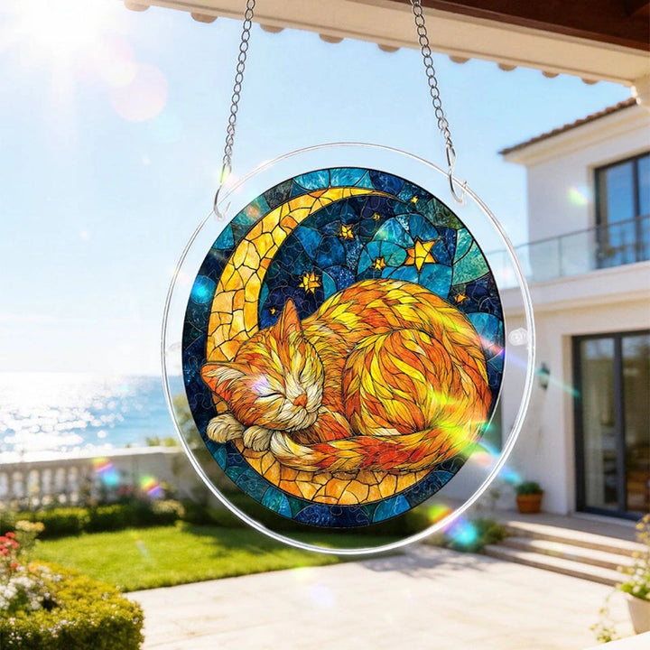 Acrylic Jigsaw Puzzle Suncatcher – Starry Moon Cat Window Decor