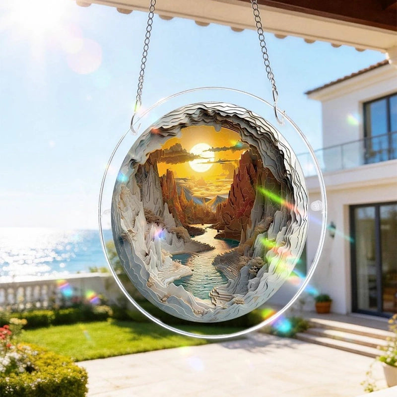 Acrylic Jigsaw Puzzle Suncatcher – Sunset Canyon Window Decor