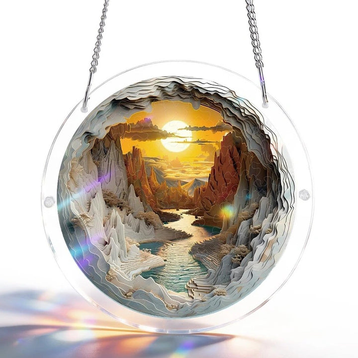 Acrylic Jigsaw Puzzle Suncatcher – Sunset Canyon Window Decor