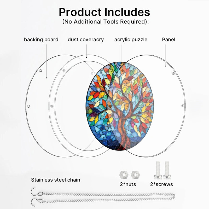 Acrylic Jigsaw Puzzle Suncatcher – Tree of Radiant Glass Window Decor