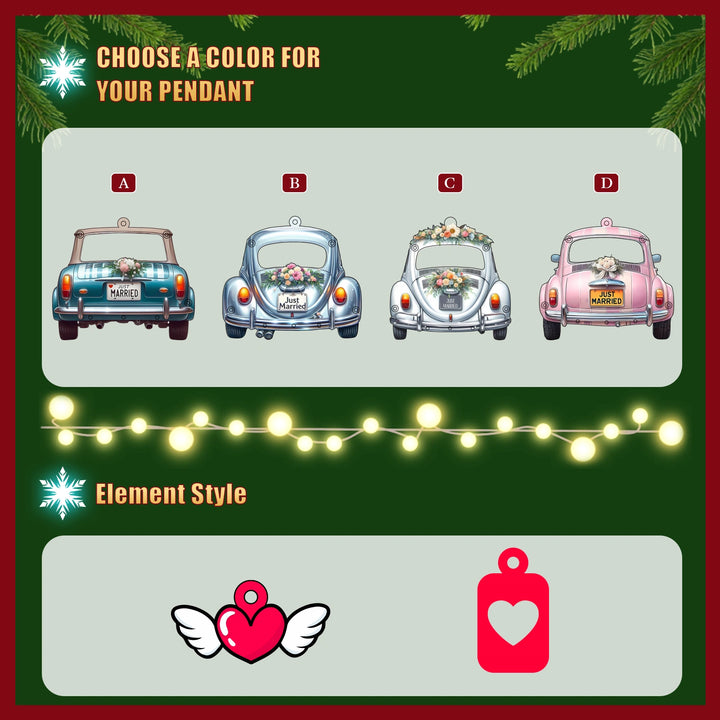 Personalized Just Married 3D Car Ornament | Custom Names & Year
