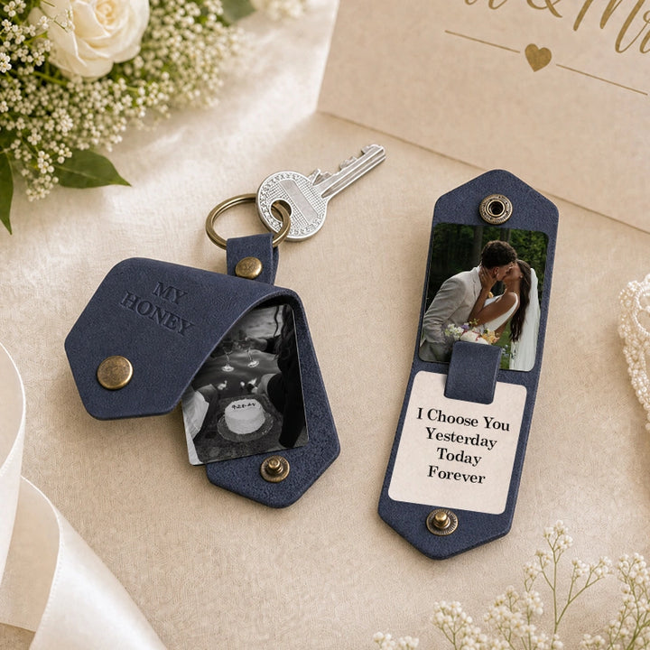 Chaveiro de couro personalizado com foto para homens | Chaveiro personalizado com foto para presentear ele | Chaveiro de couro gravado para namorado, marido, pai