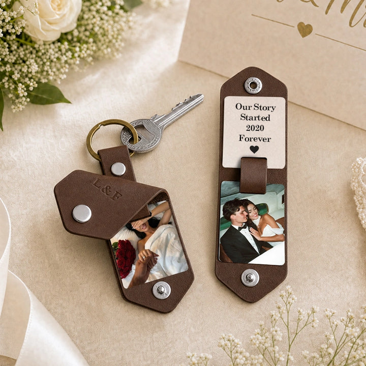 Chaveiro de couro personalizado com foto para homens | Chaveiro personalizado com foto para presentear ele | Chaveiro de couro gravado para namorado, marido, pai