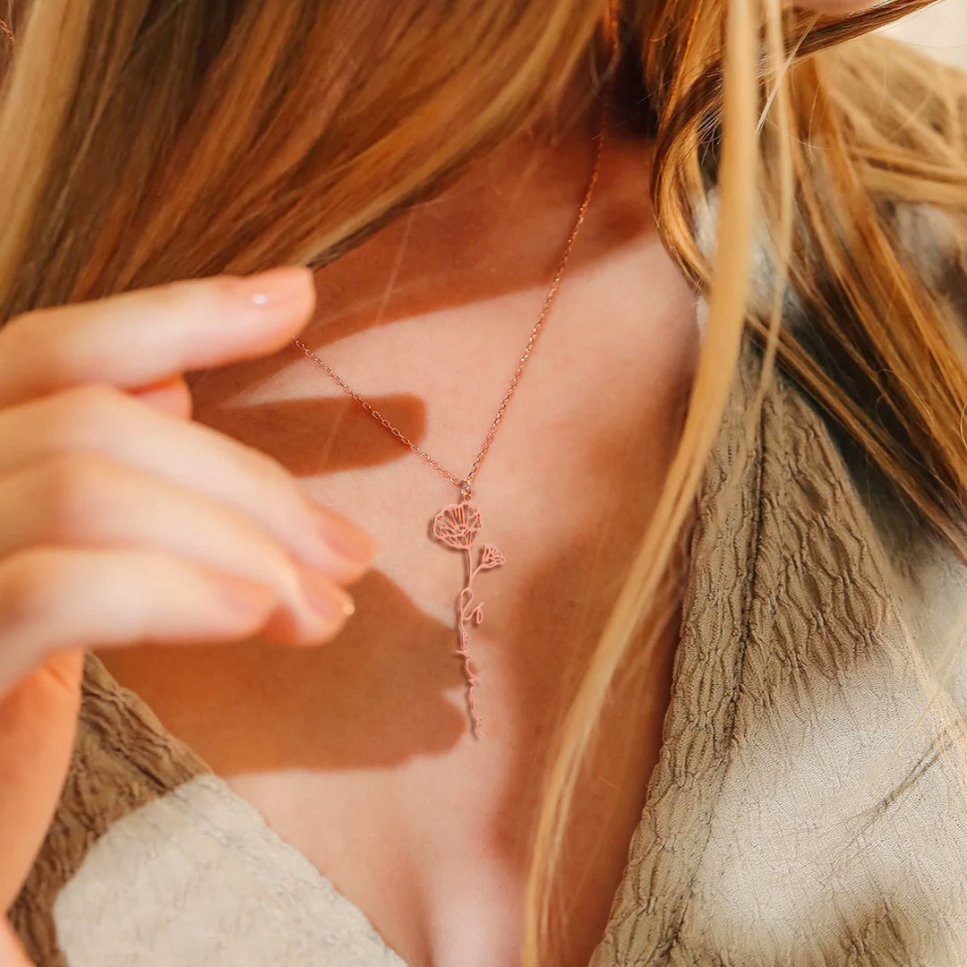 Personalized Birth Flower Name Necklace