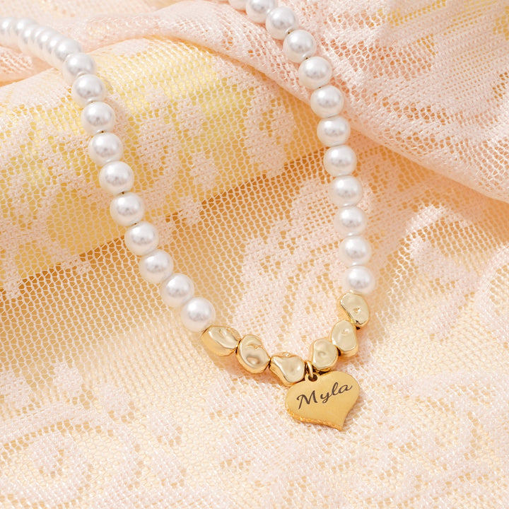 Personalized Girl's Name Heart Pearl Necklace