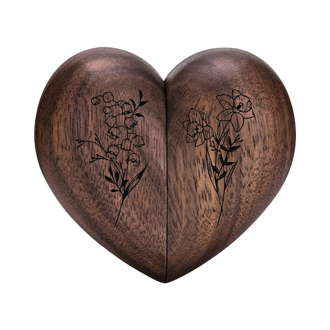 Personalized Wooden Ring Box & Gift Couples With Engraved Birth Flowers On The Back
