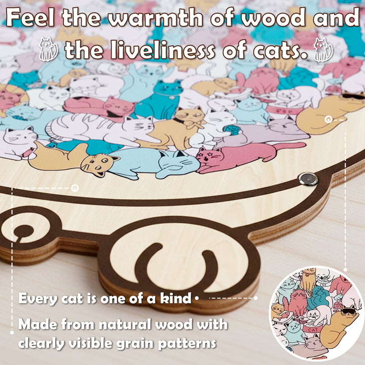 Cat-Shaped Wooden Puzzle - Unique Irregular Pieces Gift for Cat Lovers
