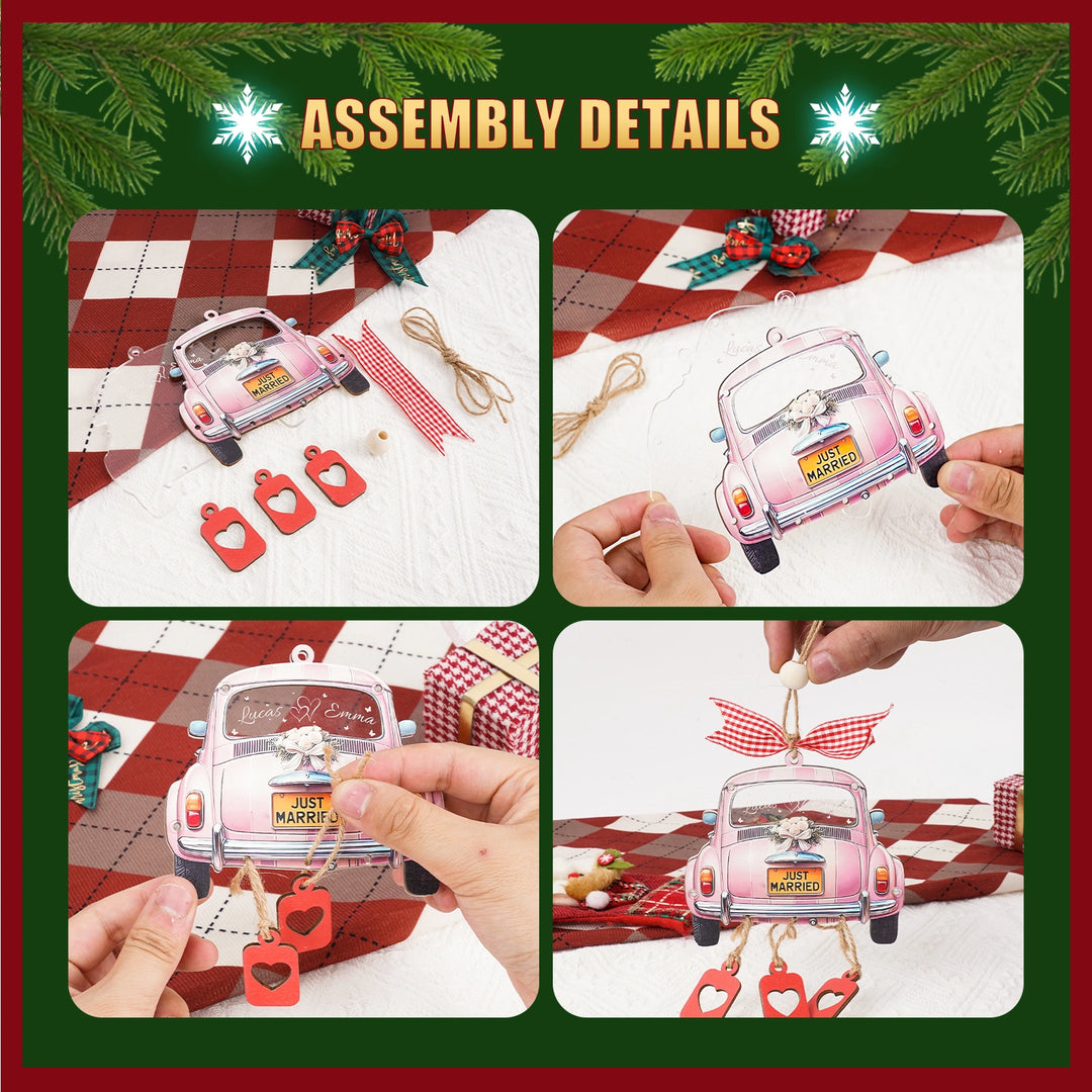 Personalized Just Married 3D Car Ornament | Custom Names & Year