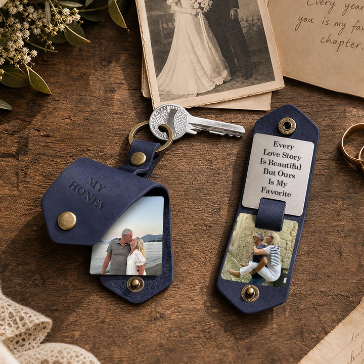 Chaveiro de couro personalizado com foto para homens | Chaveiro personalizado com foto para presentear ele | Chaveiro de couro gravado para namorado, marido, pai