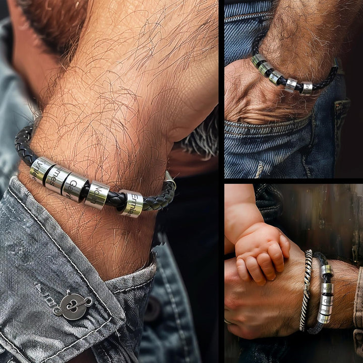 Personalized Mens Leather Bracelet Custom Bracelets Bead Engraved with Name