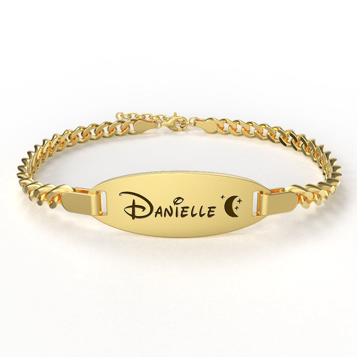 Personalized Oval Name Bracelet – Engravable Baby Keepsake with Birthstone