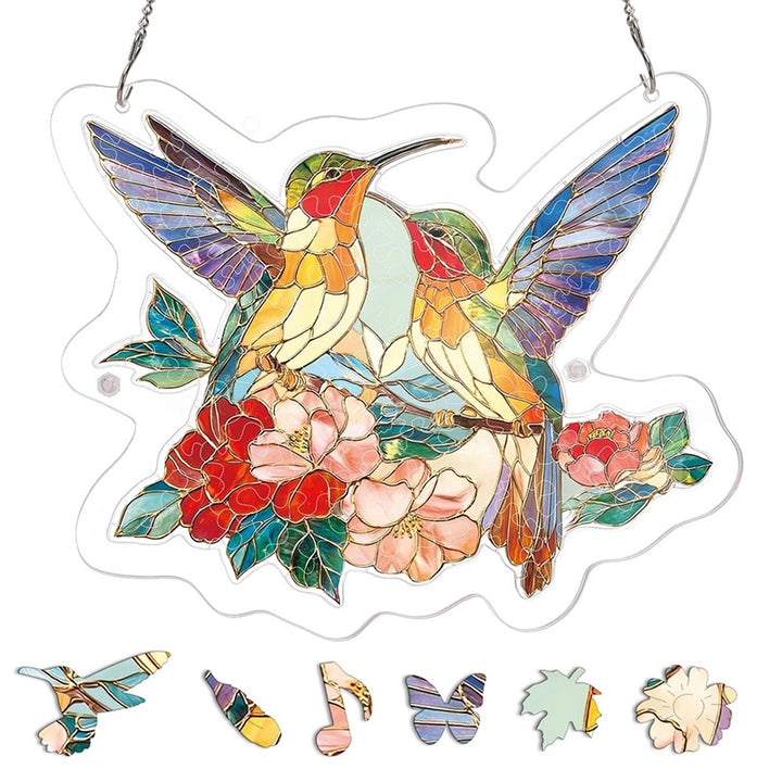 Acrylic Jigsaw Puzzle Suncatcher – Two Birds of Spring Window Decor