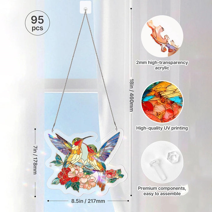 Acrylic Jigsaw Puzzle Suncatcher – Two Birds of Spring Window Decor