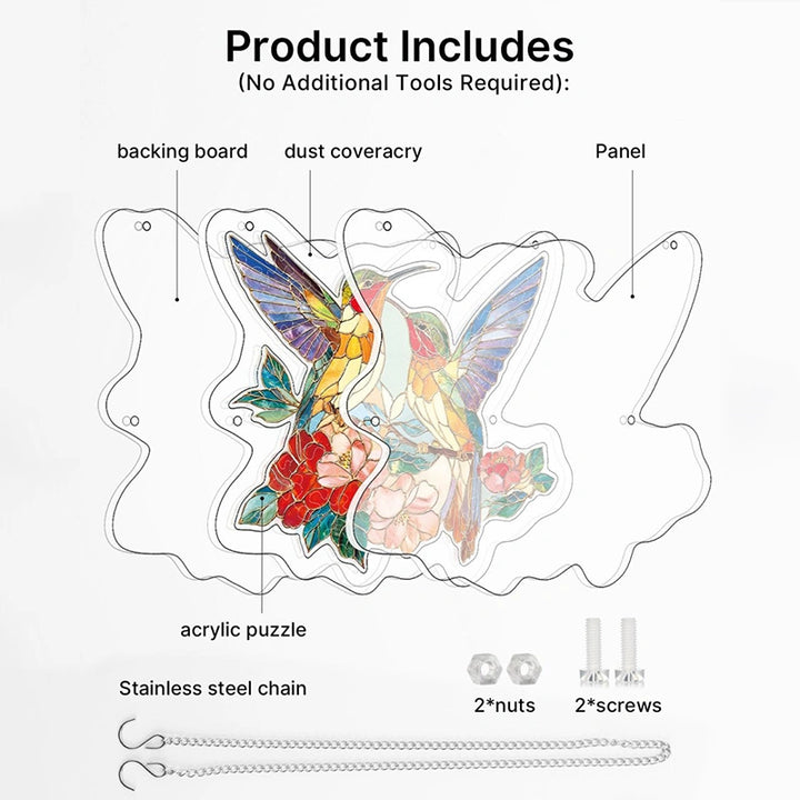Acrylic Jigsaw Puzzle Suncatcher – Two Birds of Spring Window Decor