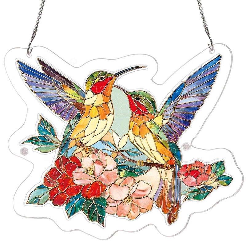 Acrylic Jigsaw Puzzle Suncatcher – Two Birds of Spring Window Decor