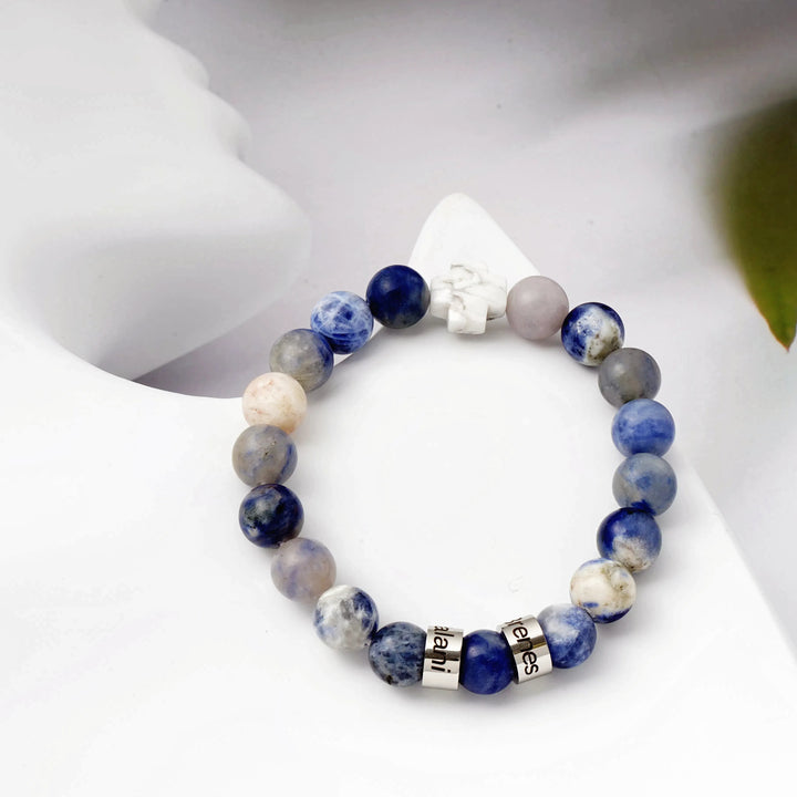 Personalized natural stone bead bracelet (Natural blue serpentine)