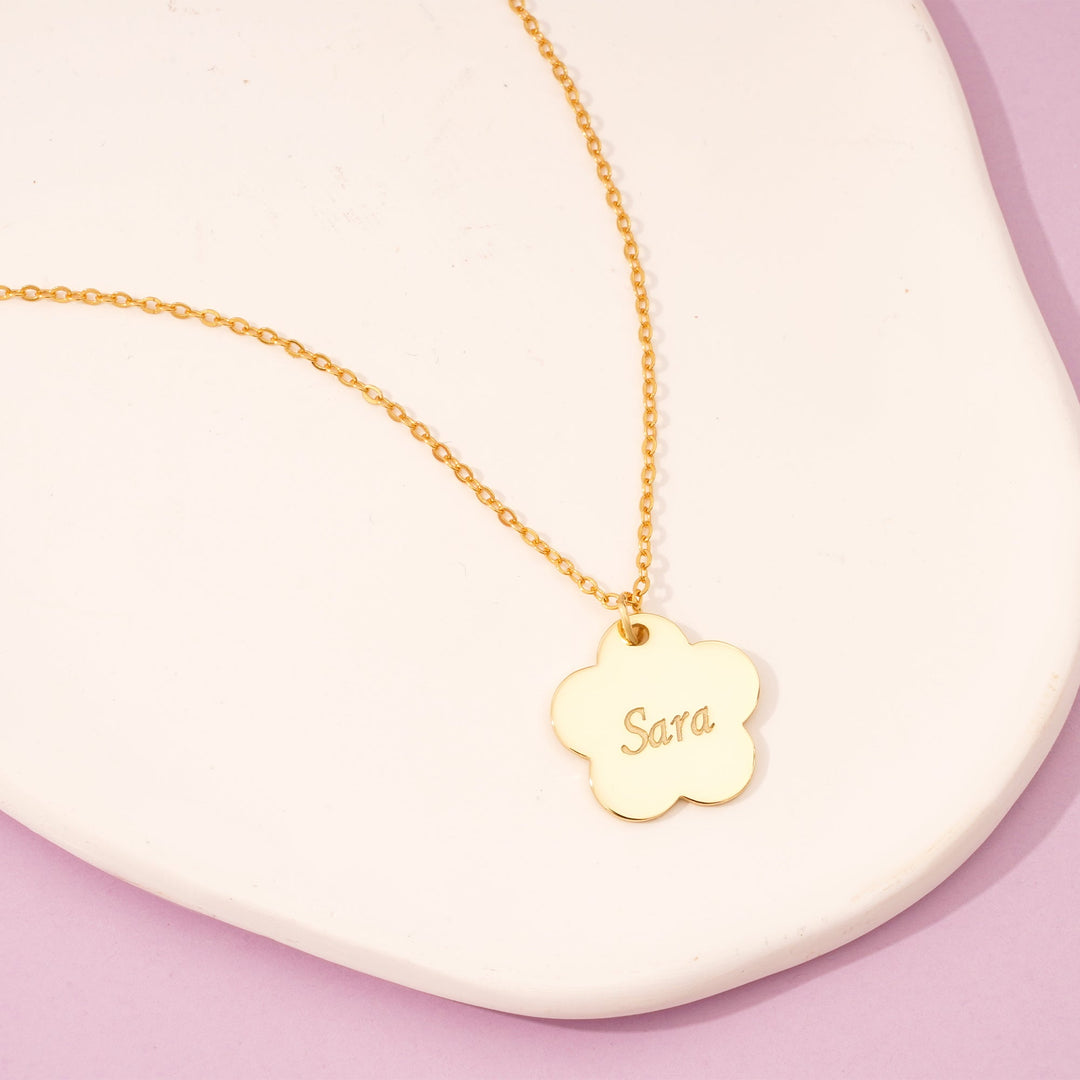 Personalized Children's Flower Engraved Name Necklace